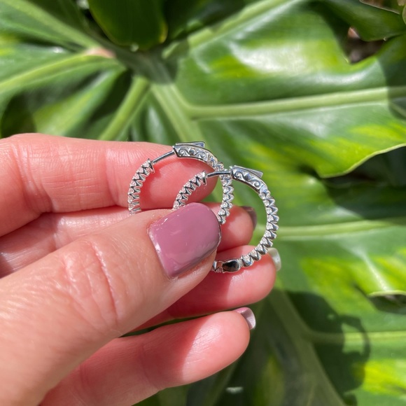 SS Inside- Out Wht CZ Hoops - Picture 4 of 11